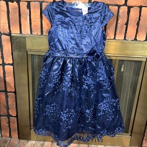 Navy Floral Embroidered Dress